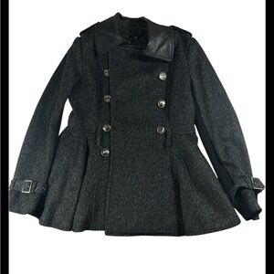 BCBGMAXAZRIA Wool Peacoat with Genuine Lamb Leather Collar - Size L